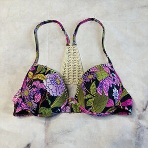Victorias Secret Floral Bikini Top Womens Size 32C Crochet Tropical 8